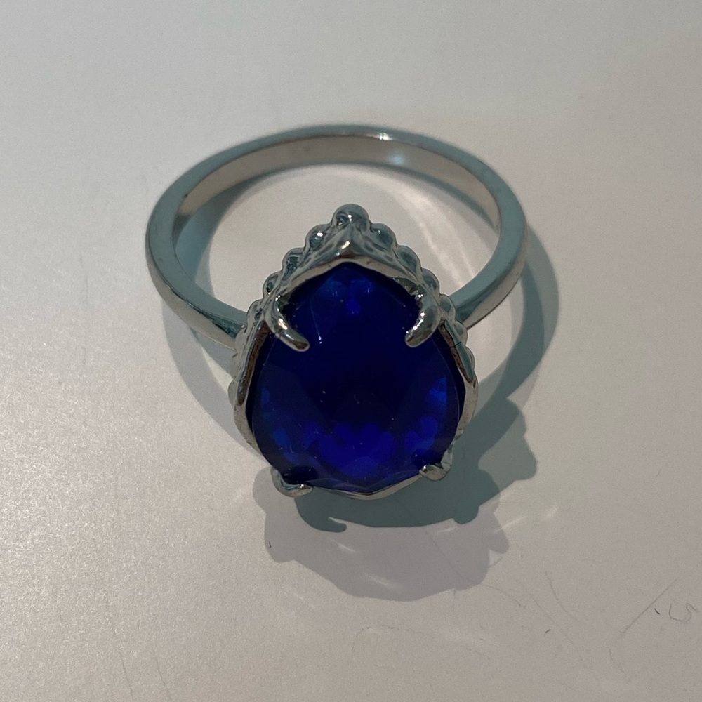 Stella & Dot Royal Blue Pear Stone & Silver Drop Earrings & Cocktail Ring Sz 8